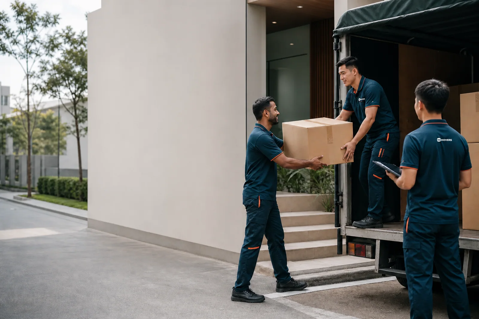 Illustration of a moving team coordinating a careful customer move